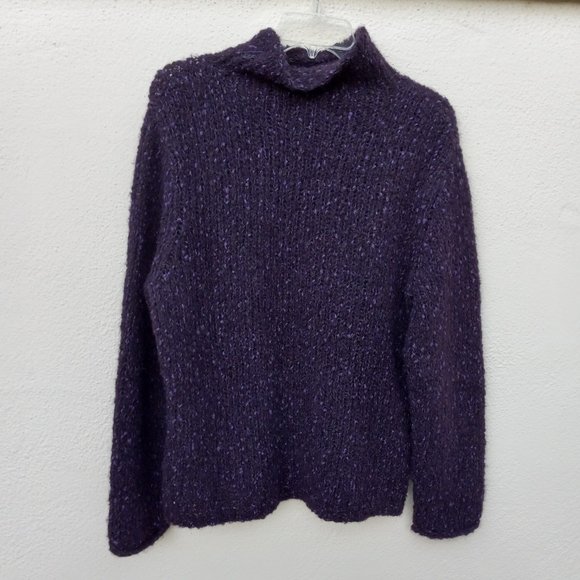 Chunky Purple Wool Blend Mock Neck Sweater- Size L Cozy Warm Gilmore Girls Style - Picture 13 of 13